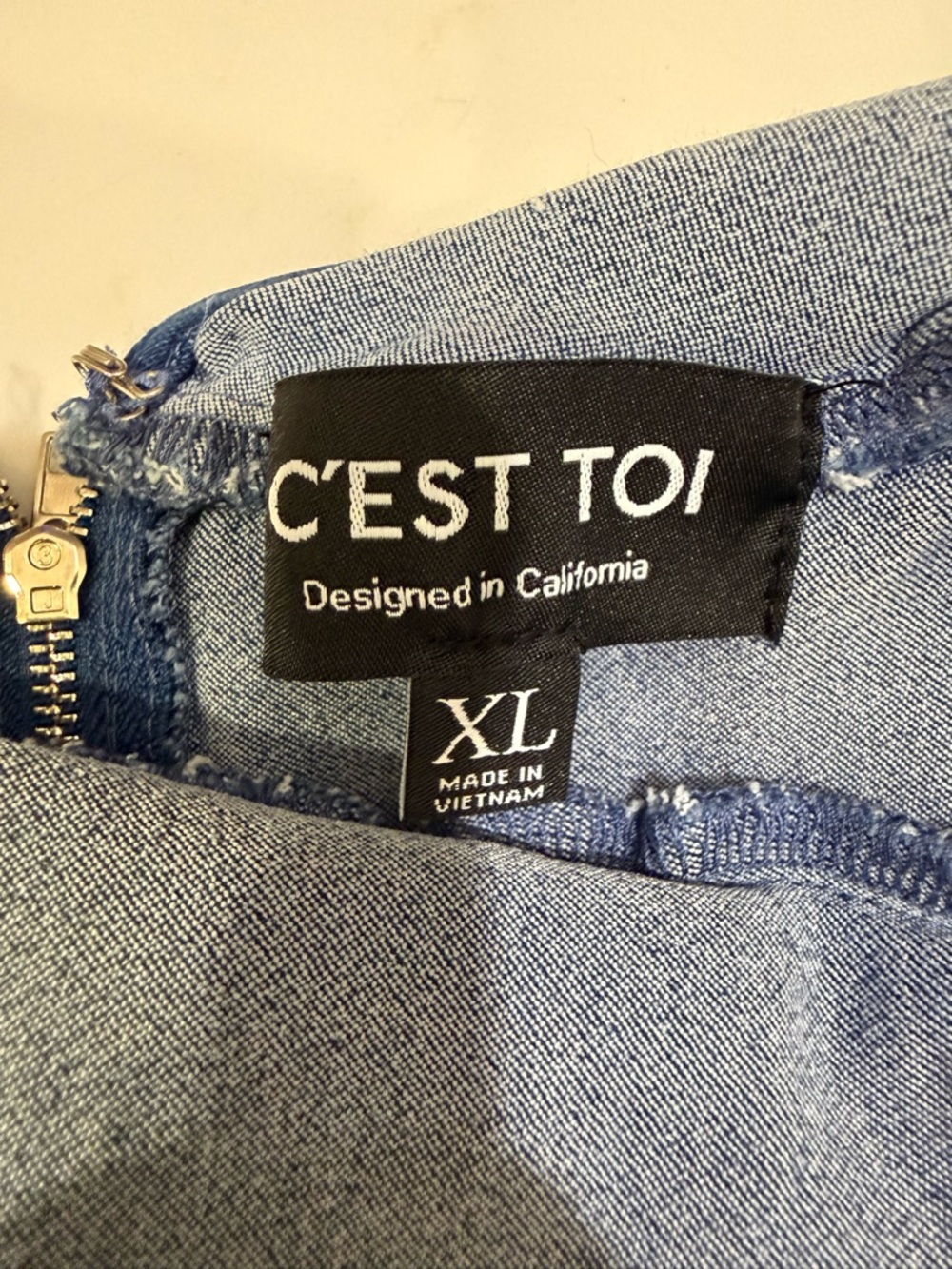 C’EST TOI Denim Laced Sides V-Neck Stretch Jumpsuit Size XL - Picture 8 of 14